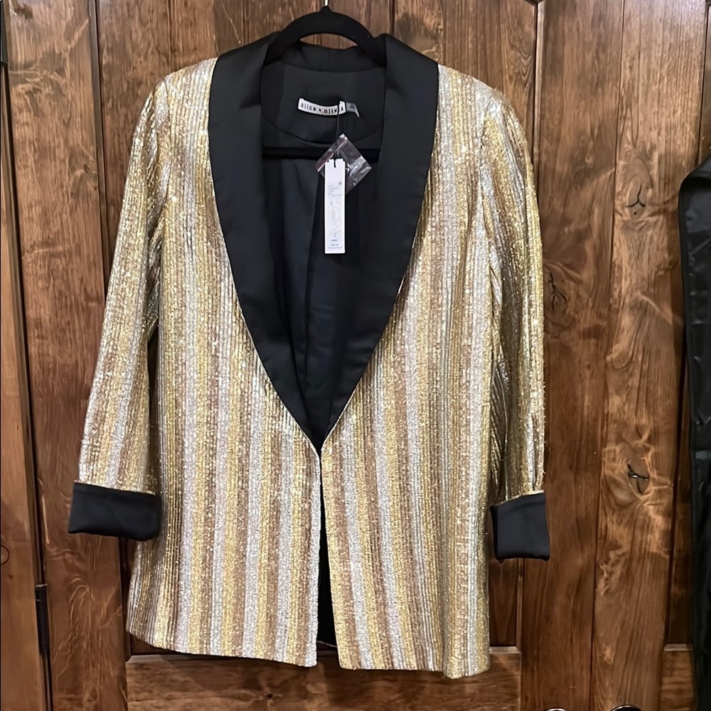 Alice + Olivia Gold and Black Sequined Blazer